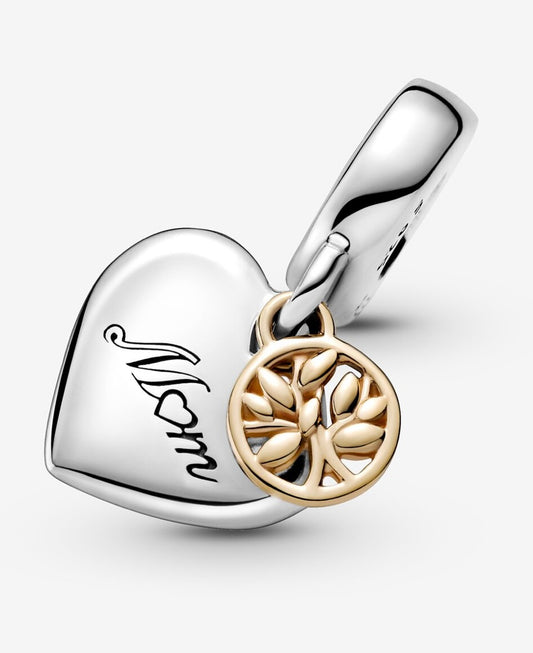 Two-tone Family Tree And Heart Dangle