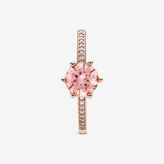 Pink Sparkling Crown Solitaire Ring