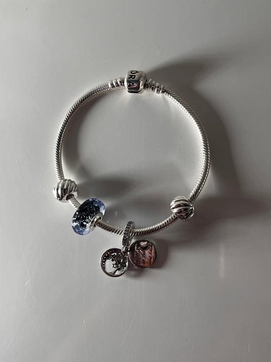 Galaxy Moon & Wavy Dark Blue Murano Glass Ocean Bracelet Set