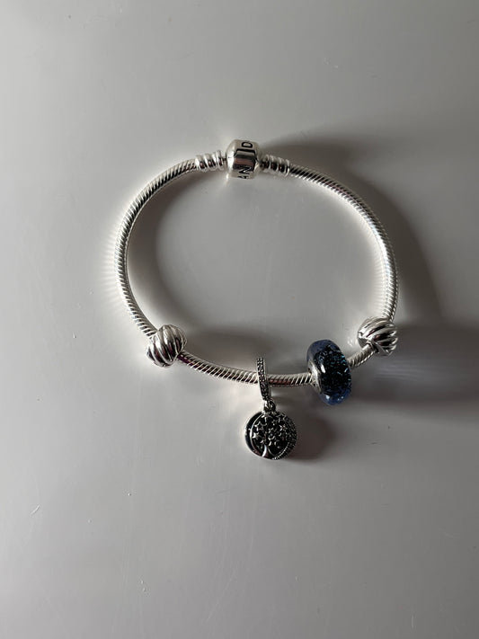 Galaxy Moon & Wavy Dark Blue Murano Glass Ocean Bracelet Set