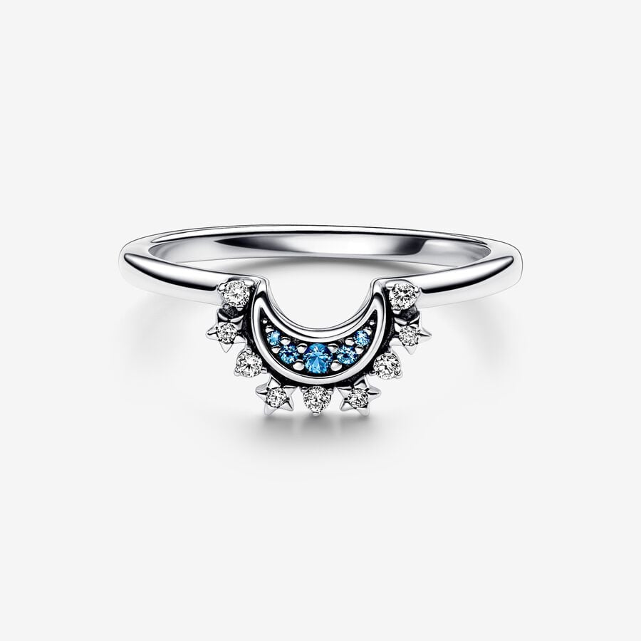 Celestial Blue Sparkling Moon Ring