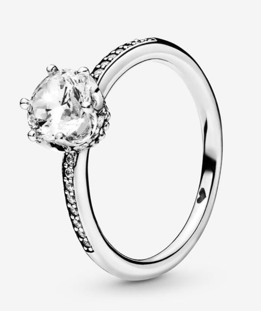 Clear Sparkling Crown Solitaire Ring