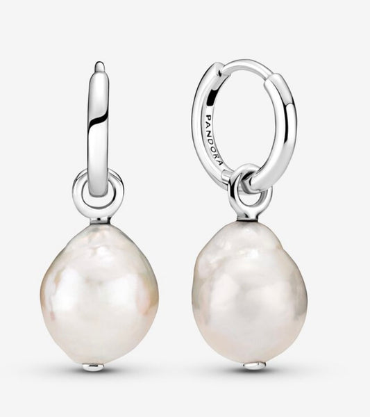 Treated Freshwater Cultured Baroque Pearl Hoop Earrings