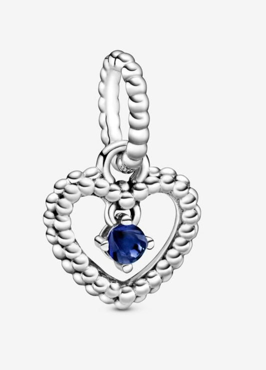 September Sea Blue Beaded Heart Dangle