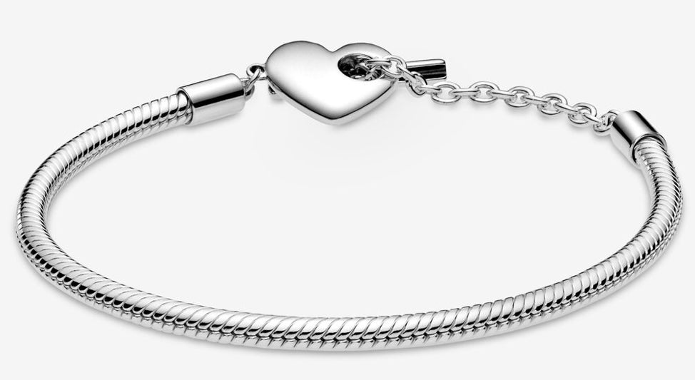 Heart T-Bar Snake Chain Bracelet