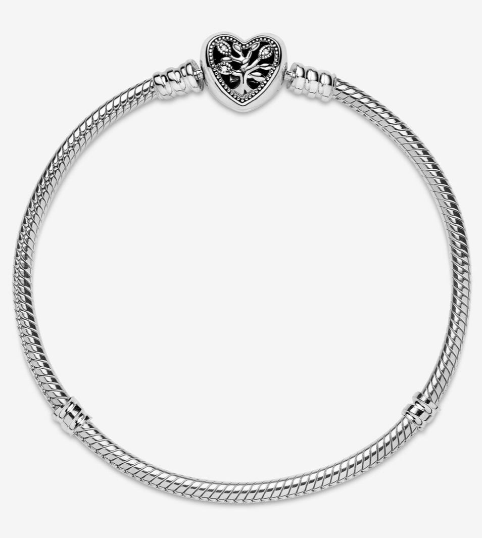 Family Tree Heart Clasp Snake Chain Bracelet