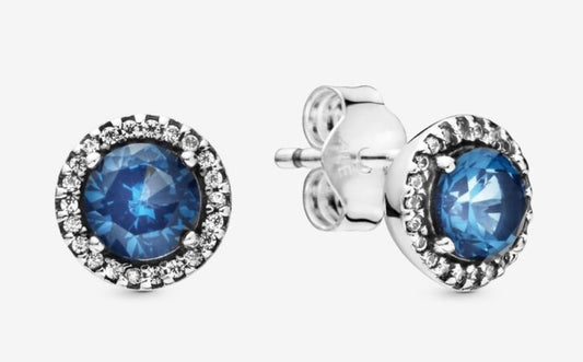 Blue Round Sparkle Stud Earrings