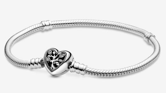 Family Tree Heart Clasp Snake Chain Bracelet