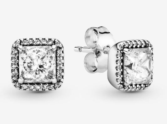 Square Sparkle Halo Stud Earrings