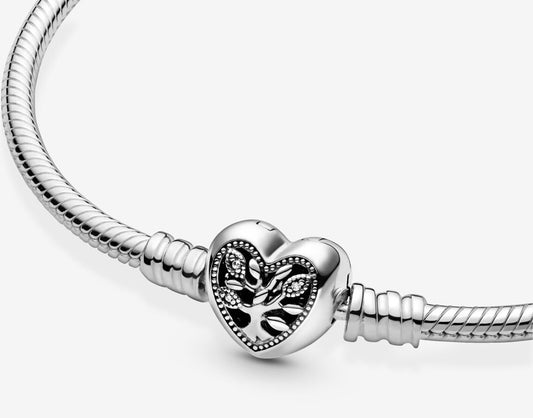 Family Tree Heart Clasp Snake Chain Bracelet